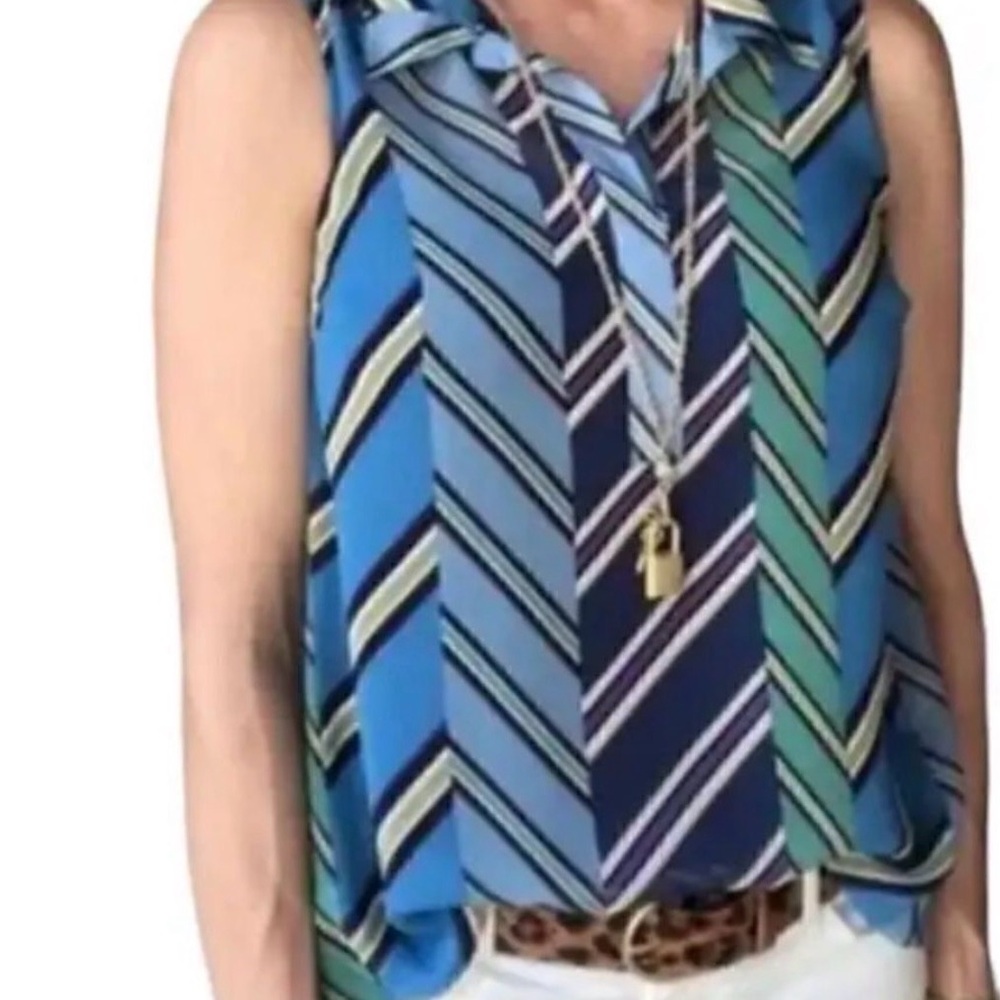 CAbi Blue & Teal Chevron Sleeveless Top